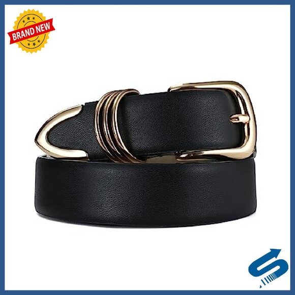 Faux Leather Belt with Gold Buckle, 1.2 Inch Wide, Adjustable Fit main image 6